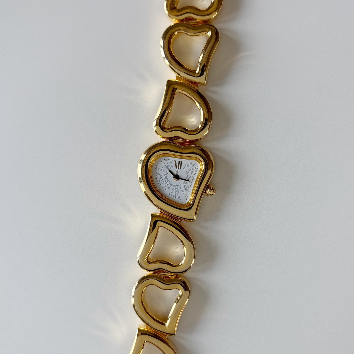 Yves Saint Laurent 1990s Heart  Dial Band Gold Plated Watch