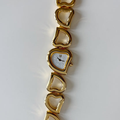 Yves Saint Laurent 1990s Heart  Dial Band Gold Plated Watch