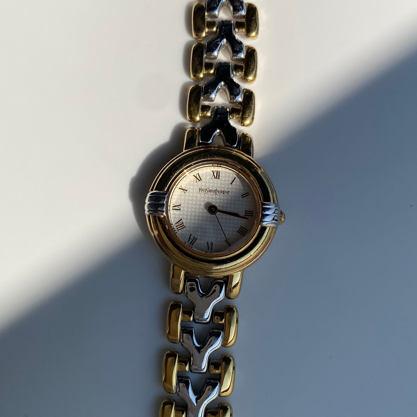 Yves Saint Laurent 1990s Two Tone Round Dial Gold Plated Watch