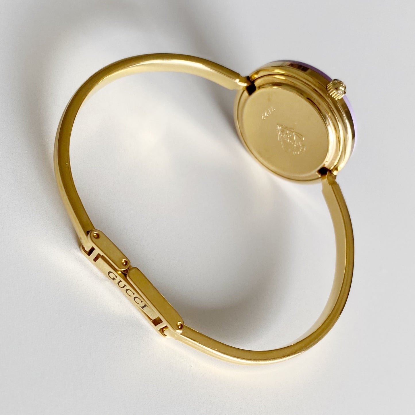 Gucci 1990s Interchangeable Bezel Gold Plated Bangle Watch with 12 bezels, case