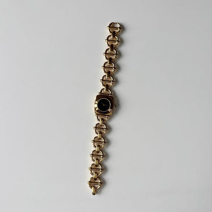 Gucci 1990s Black Dial Gold Plated Horsebit Watch