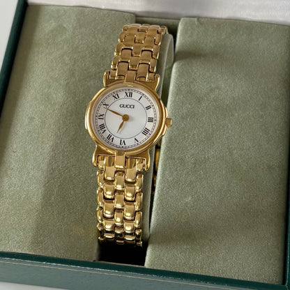 Gucci 1990s Round Dial Gold Plated Watch
