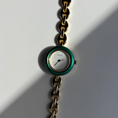 Gucci 1990s Interchangeable Bezel Gold Plated Chain Watch with 6 bezels, case (165mm)