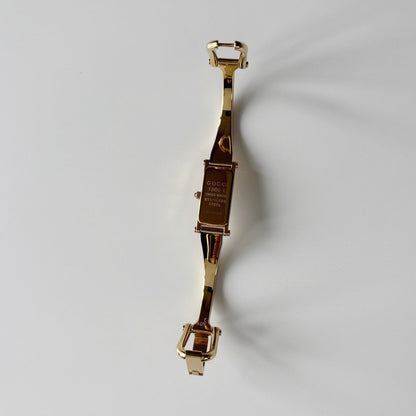 Gucci 1990s Gold Rectangular Dial Gold Plated Bangle Watch (Small)