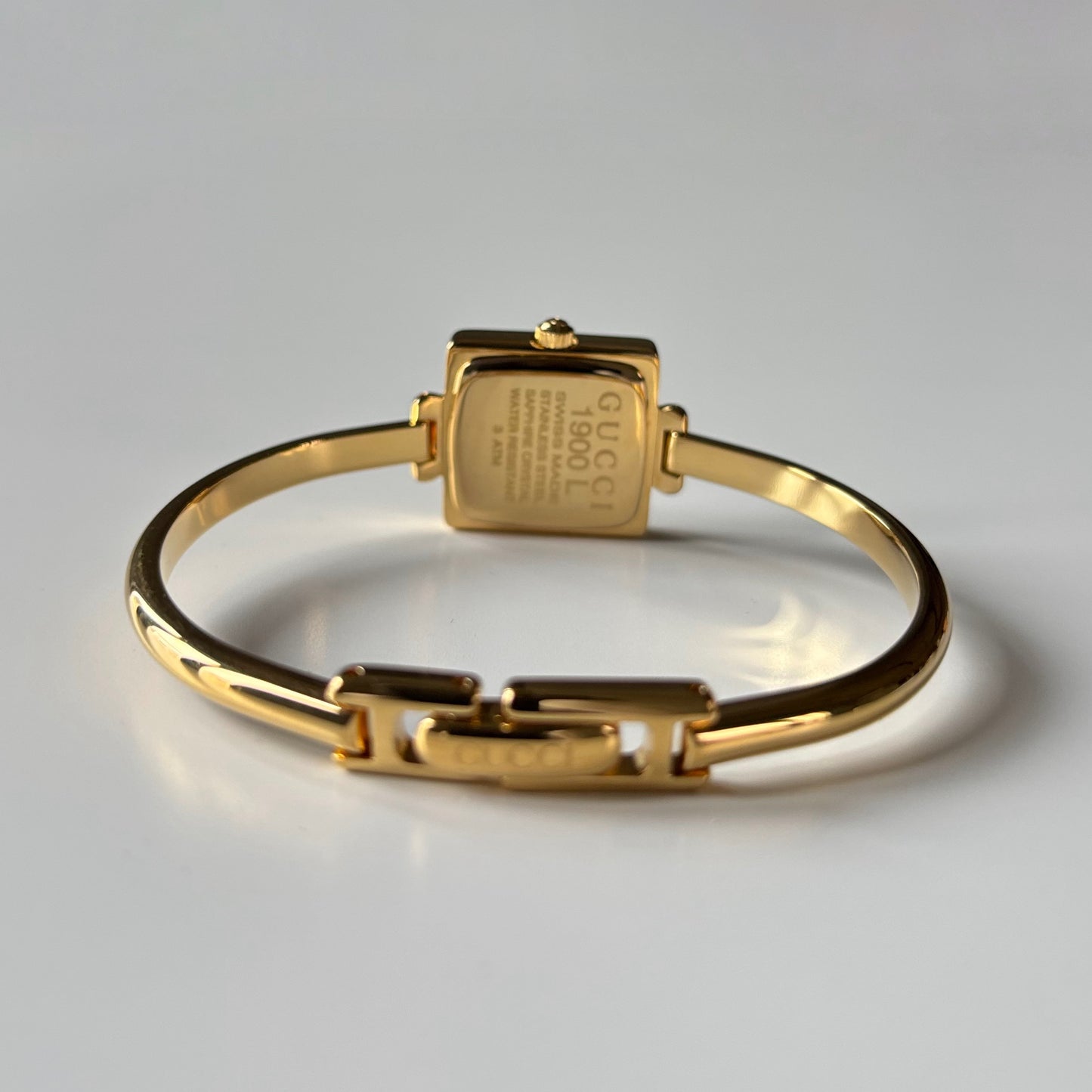 Gucci 1990s Square Dial Gold Plated Bangle Watch