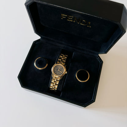 Fendi 1990s Interchangeable Bezel Round Watch with 3 bezels, box