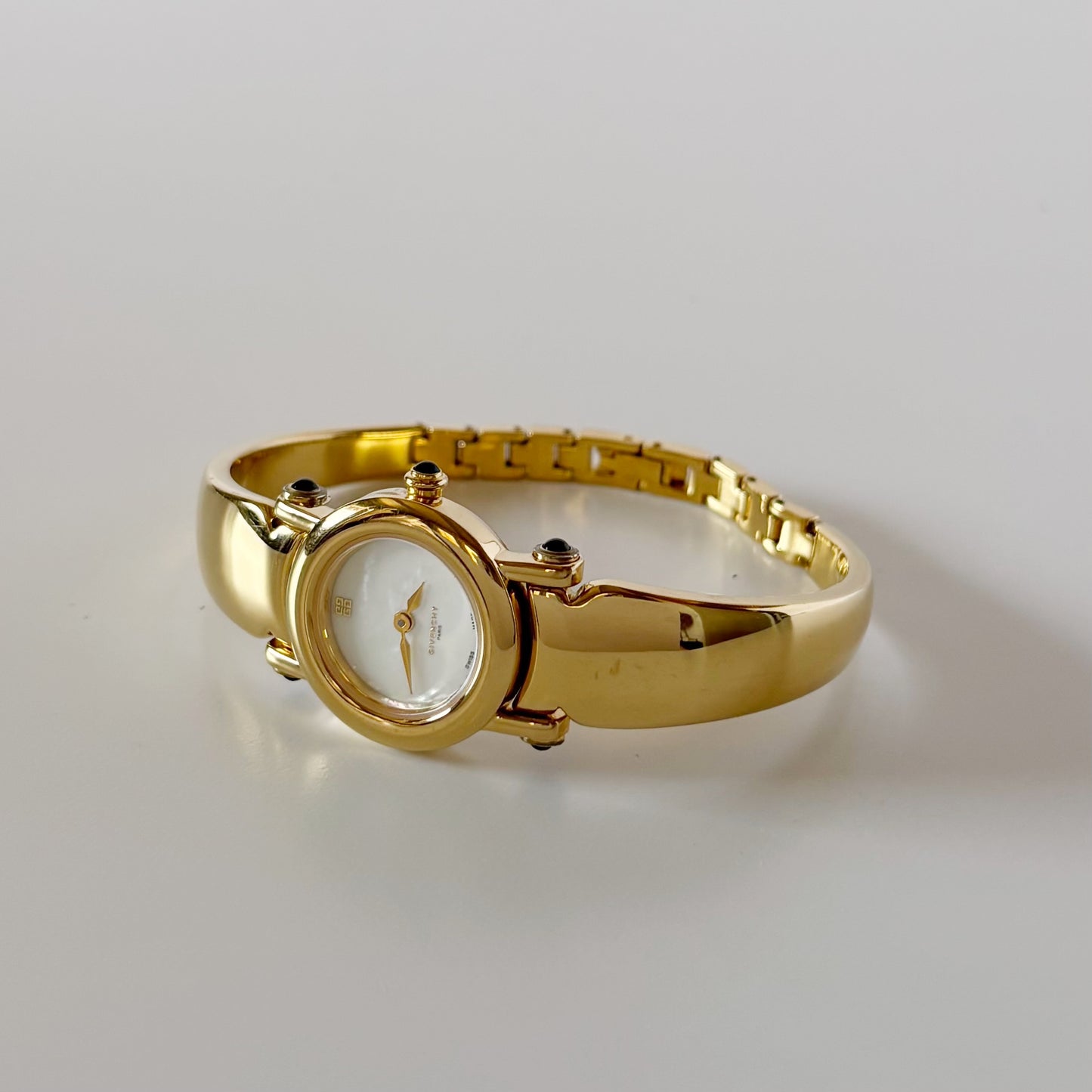 Givenchy 1990s Seashell Dial Gold Plated Bangle Watch