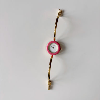 Gucci 1990s Interchangeable Bezel Gold Plated Bangle Watch with case, 12 bezels