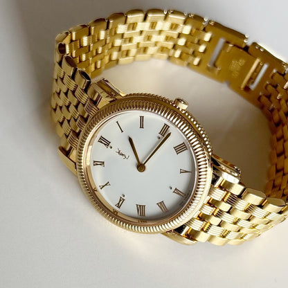 Yves Saint Laurent 1990s Round Dial Gold Plated Watch (Large)