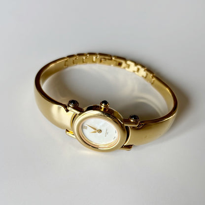 Givenchy 1990s Seashell Dial Gold Plated Bangle Watch