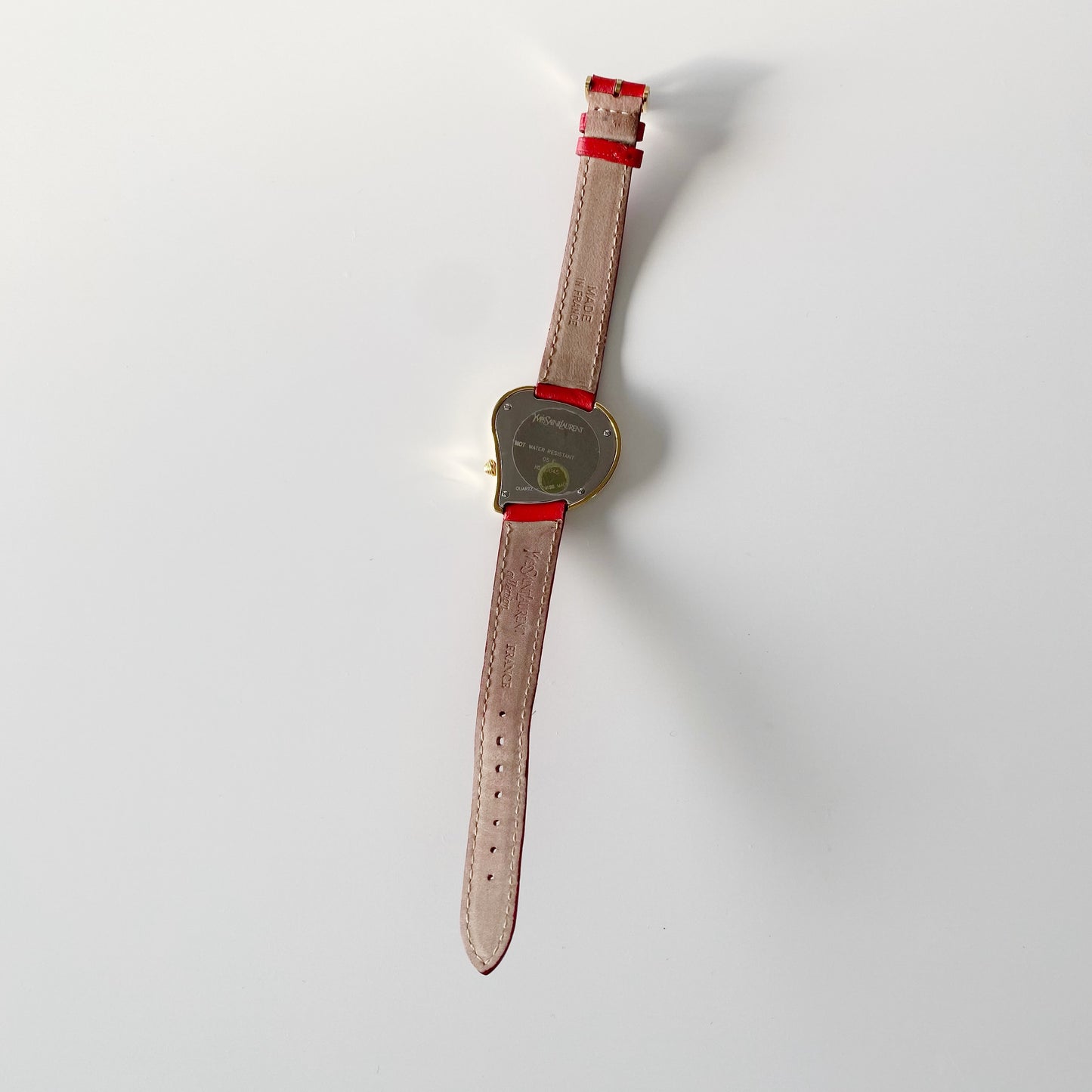 Yves Saint Laurent 1990s Heart Shaped Gold Plated Red Watch
