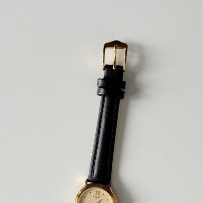 Celine 1980s Round Dial Gold Plated Watch