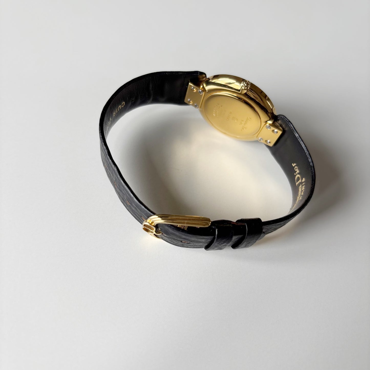 Dior 1990s Black Round Dial Gold Plated Watch (Large)