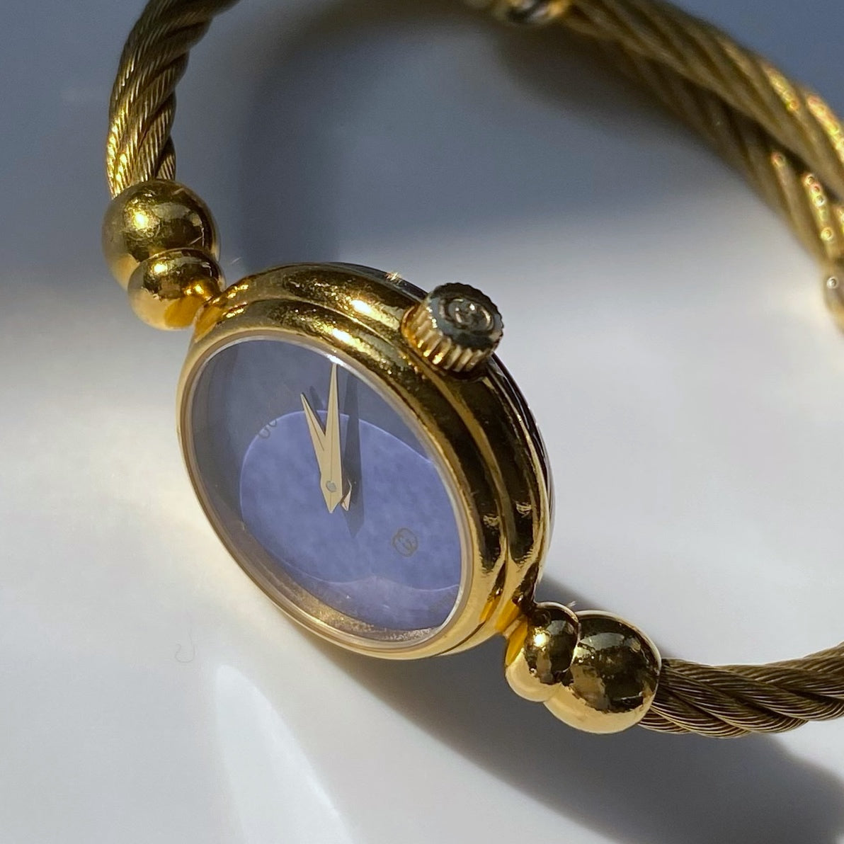 Gucci 1990s Blue Dial Gold Plated Cable Bangle Watch