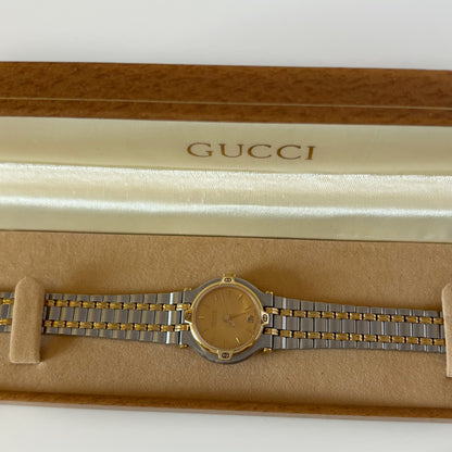 Gucci 1990s Round Dial Two Tone Gold Plated Watch
