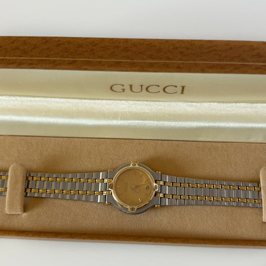 Gucci 1990s Round Dial Two Tone Gold Plated Watch