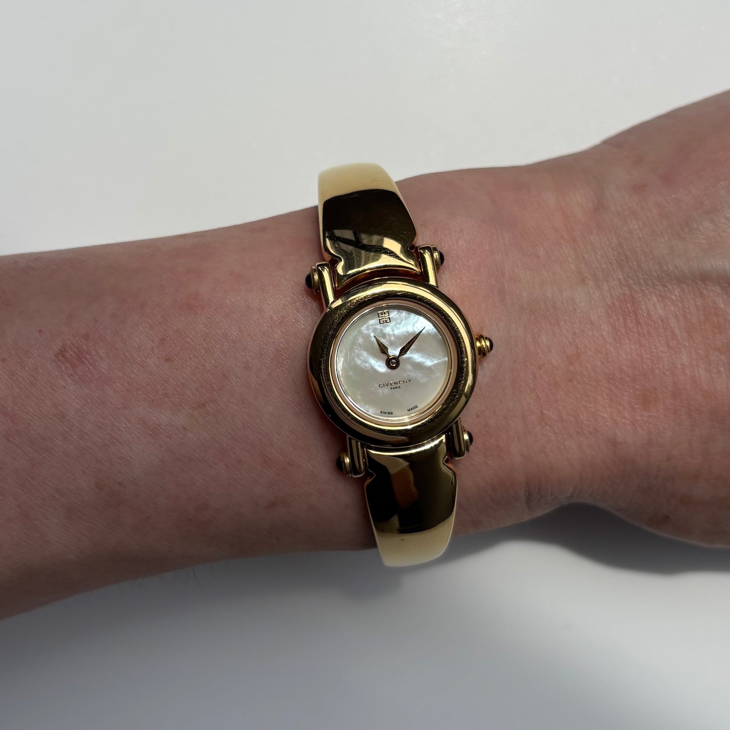 Givenchy 1990s Seashell Dial Gold Plated Bangle Watch