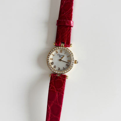 Dior 1990s Seashell Dial Round Dial Gold Plated Watch