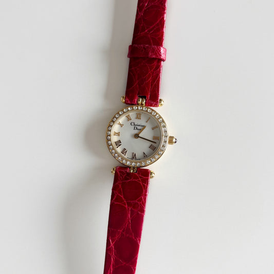 Dior 1990s Seashell Dial Round Dial Gold Plated Watch