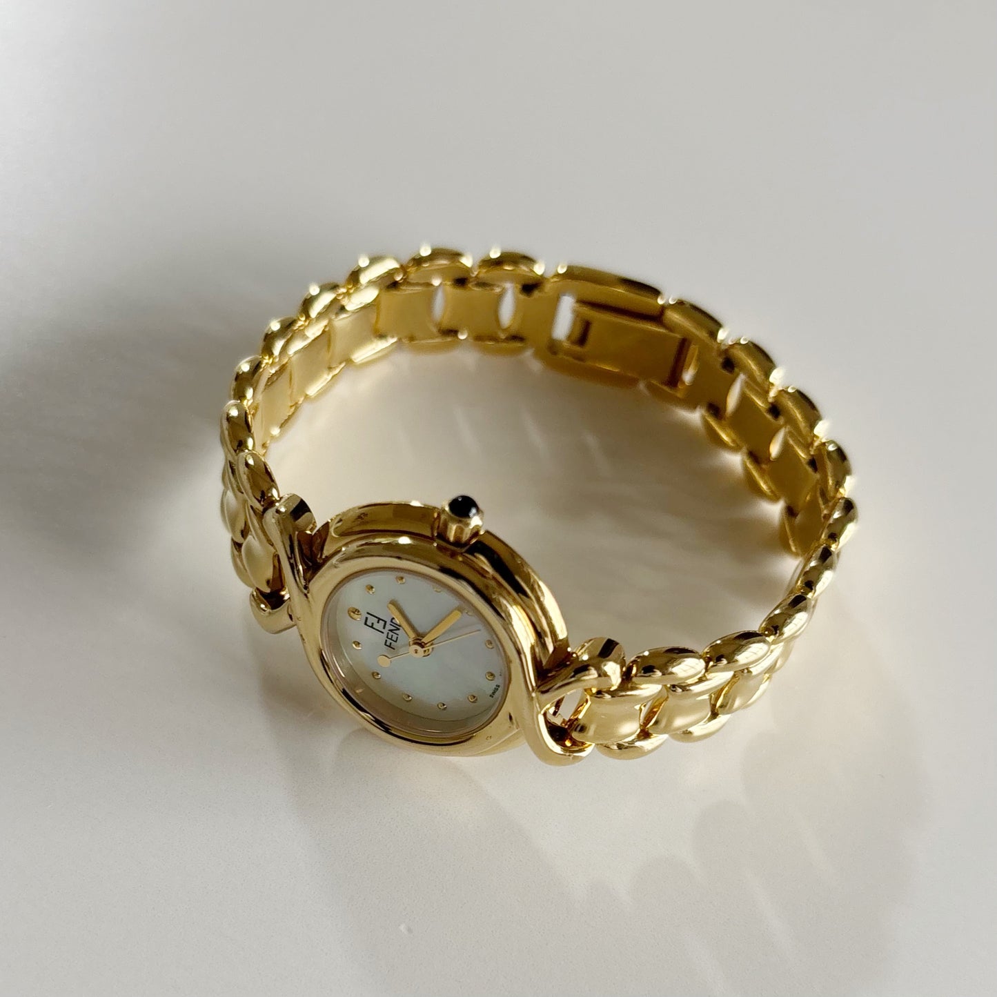 Fendi 1990s Seashell Dial Gold Plated Watch