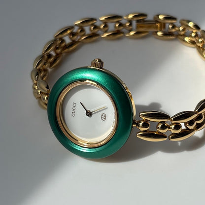 Gucci 1990s Interchangeable Bezel Gold Plated Watch with 6 bezels, case (167mm)