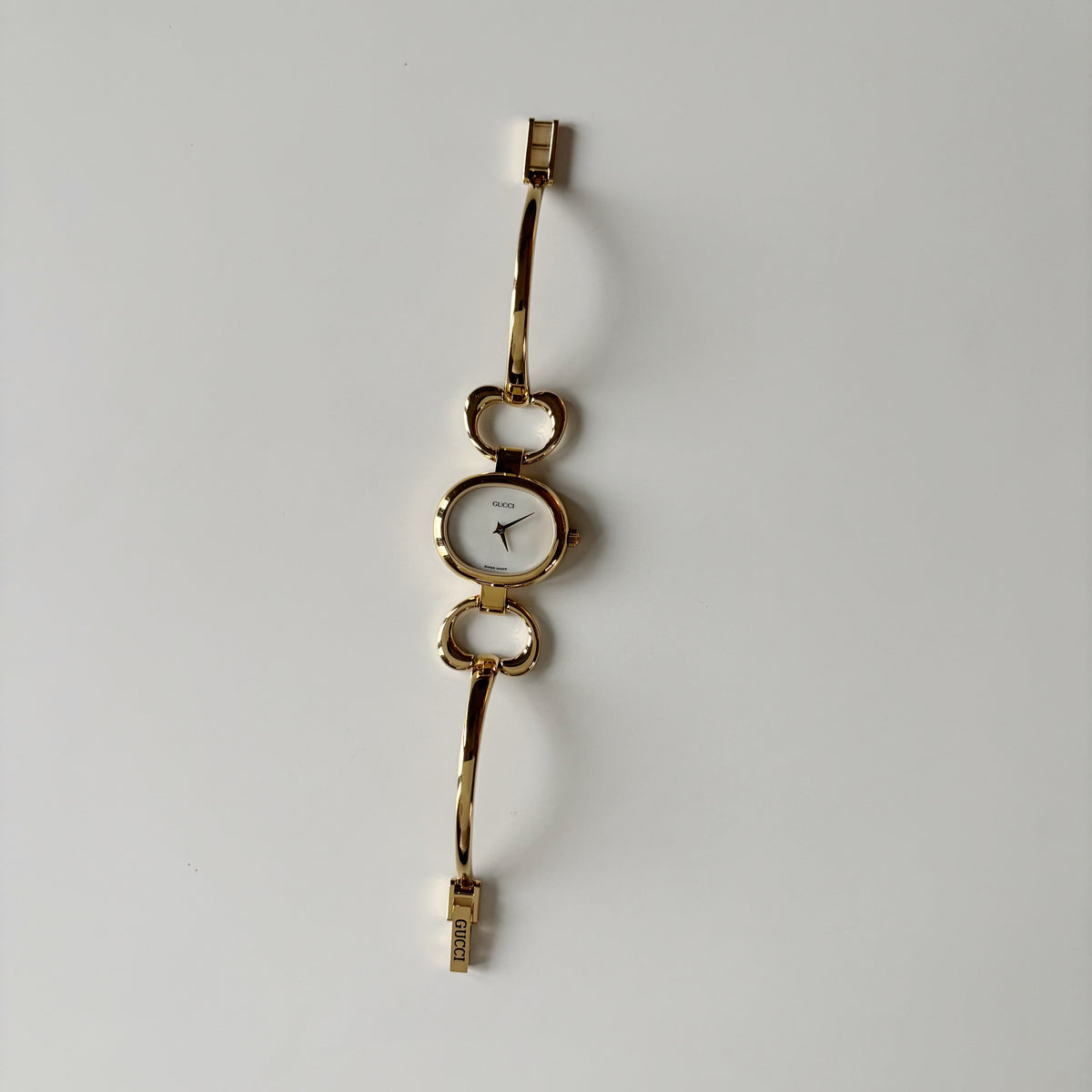 Gucci 1990s Seashell Dial Gold Plated Bangle Watch