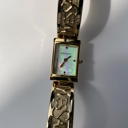 Yves Saint Laurent 1990s Seashell Dial Gold Plated Bangle Watch