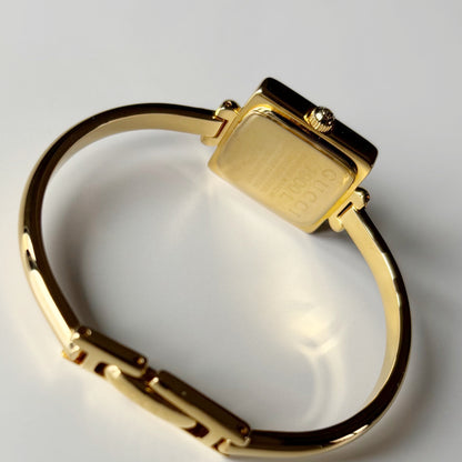 Gucci 1990s Square Dial Gold Plated Bangle Watch (Small)