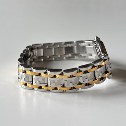 Fendi 1990s Black Round Dial Two Tone Watch