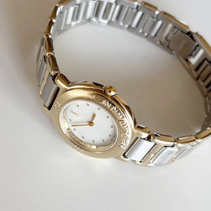 Yves Saint Laurent 1990s Round Dial Two Tone Gold Plated Watch