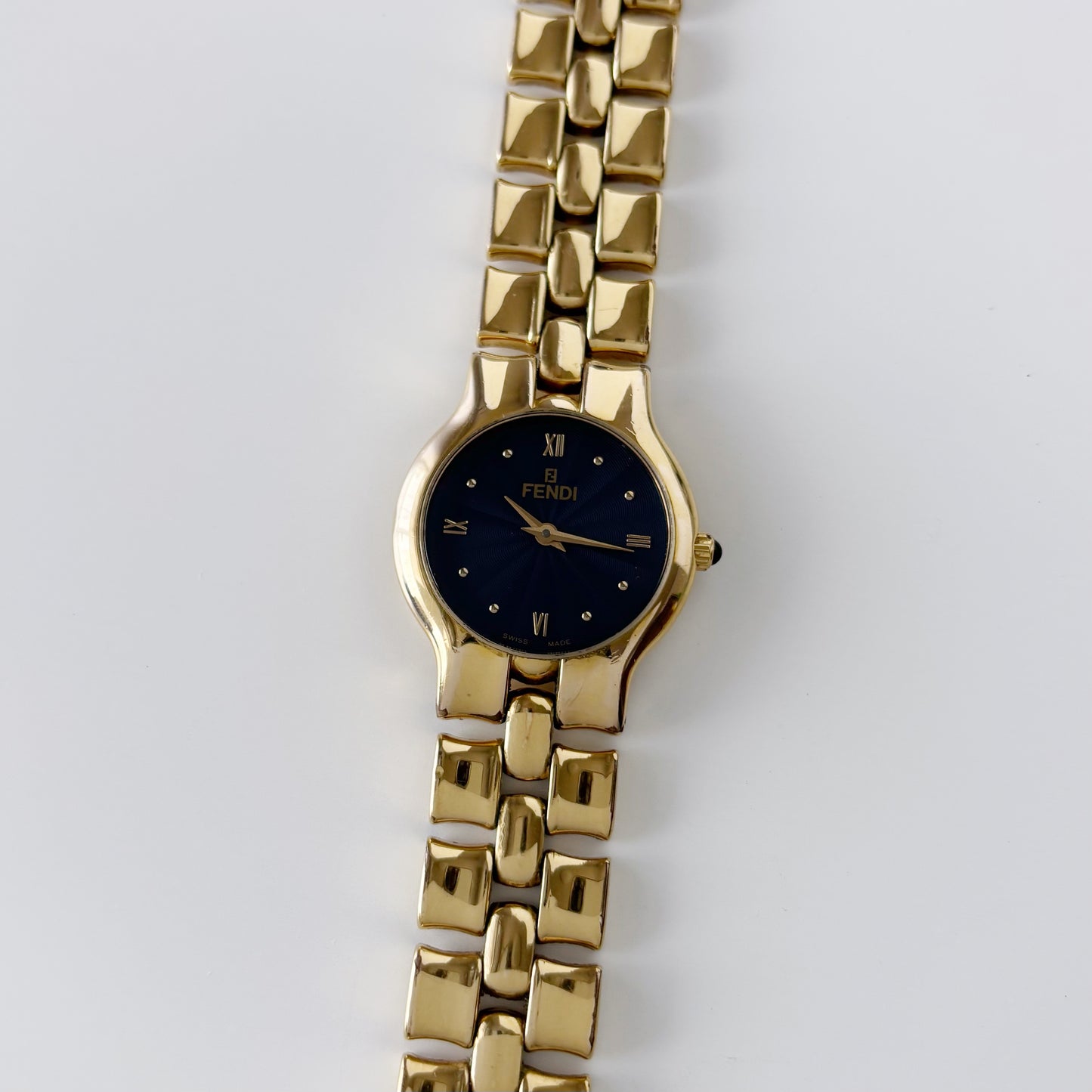 Fendi 1990s Navy Dial Gold Plated Watch