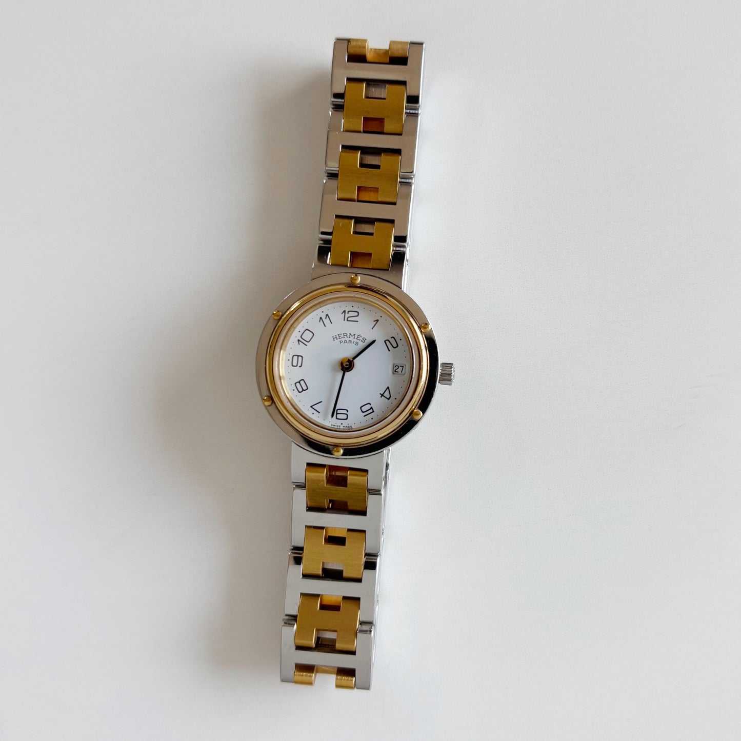 Hermes 1990s Clipper Round Dial Two Tone Watch