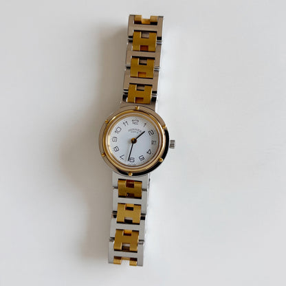 Hermes 1990s Clipper Round Dial Two Tone Watch