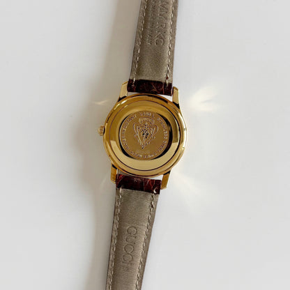 Gucci 1990s Date Round Dial Gold Plated Watch