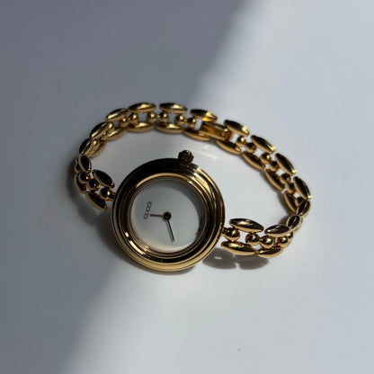 Gucci 1990s Interchangeable Bezel Gold Plated Race Chain Watch with case, 6 bezels (160mm)