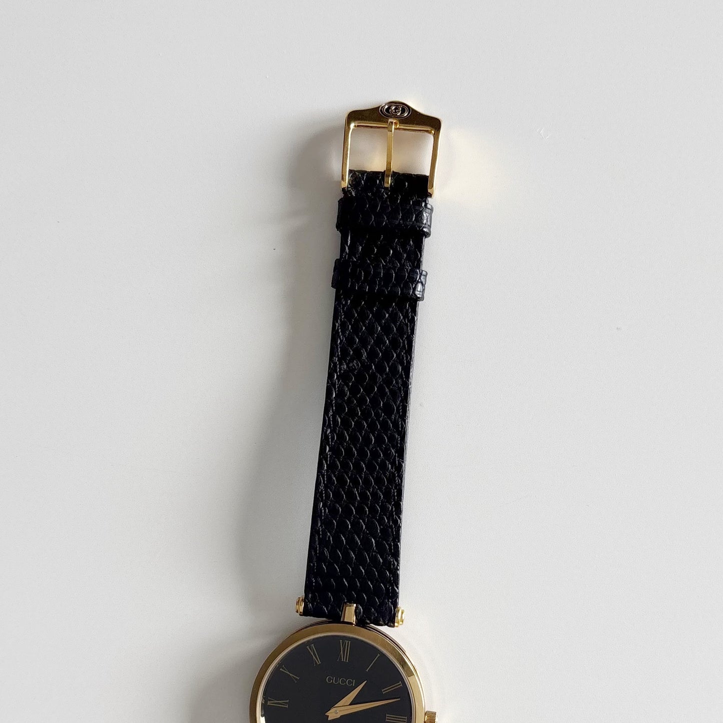Gucci 1990s Black Dial Gold Plated Watch (Large)