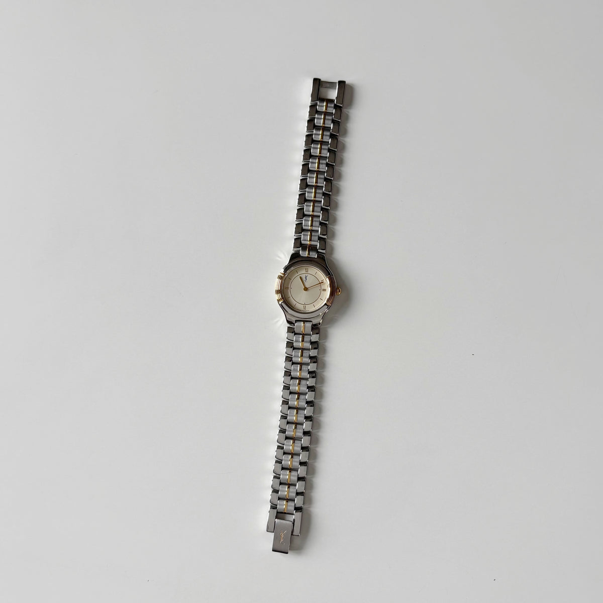 Yves Saint Laurent 1990s Round Dial Two Tone Gold Plated Watch