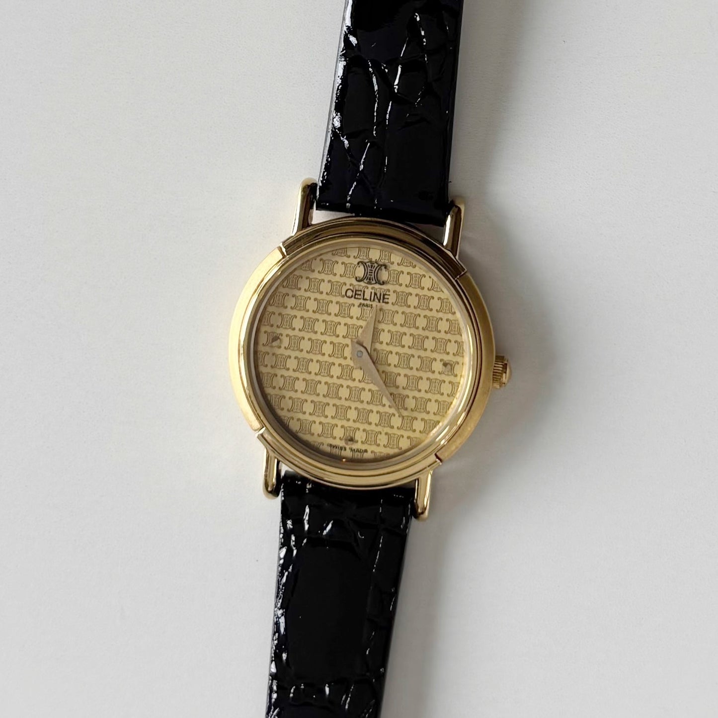 Celine 1990s Round Dial Gold Plated Watch