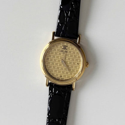 Celine 1990s Round Dial Gold Plated Watch