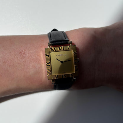 Tiffany 1990s Atlas Square Dial 18K Gold Case Watch