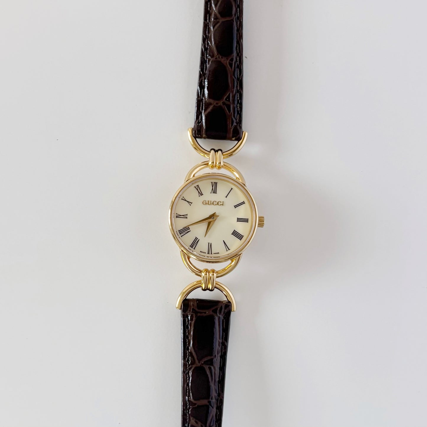 Gucci 1990s Cream Dial Horsebit Gold Plated Watch