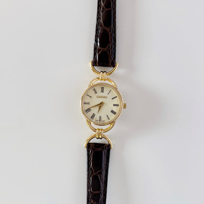 Gucci 1990s Cream Dial Horsebit Gold Plated Watch
