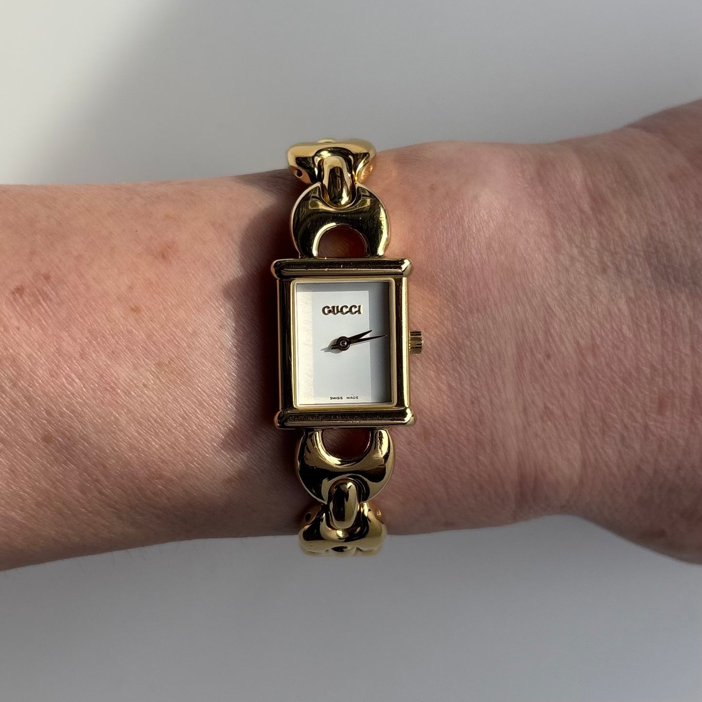 Gucci 1990s Interchangeable Strap Gold Plated Watch with 3 straps, case
