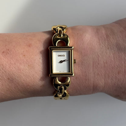 Gucci 1990s Interchangeable Strap Gold Plated Watch with 3 straps, case