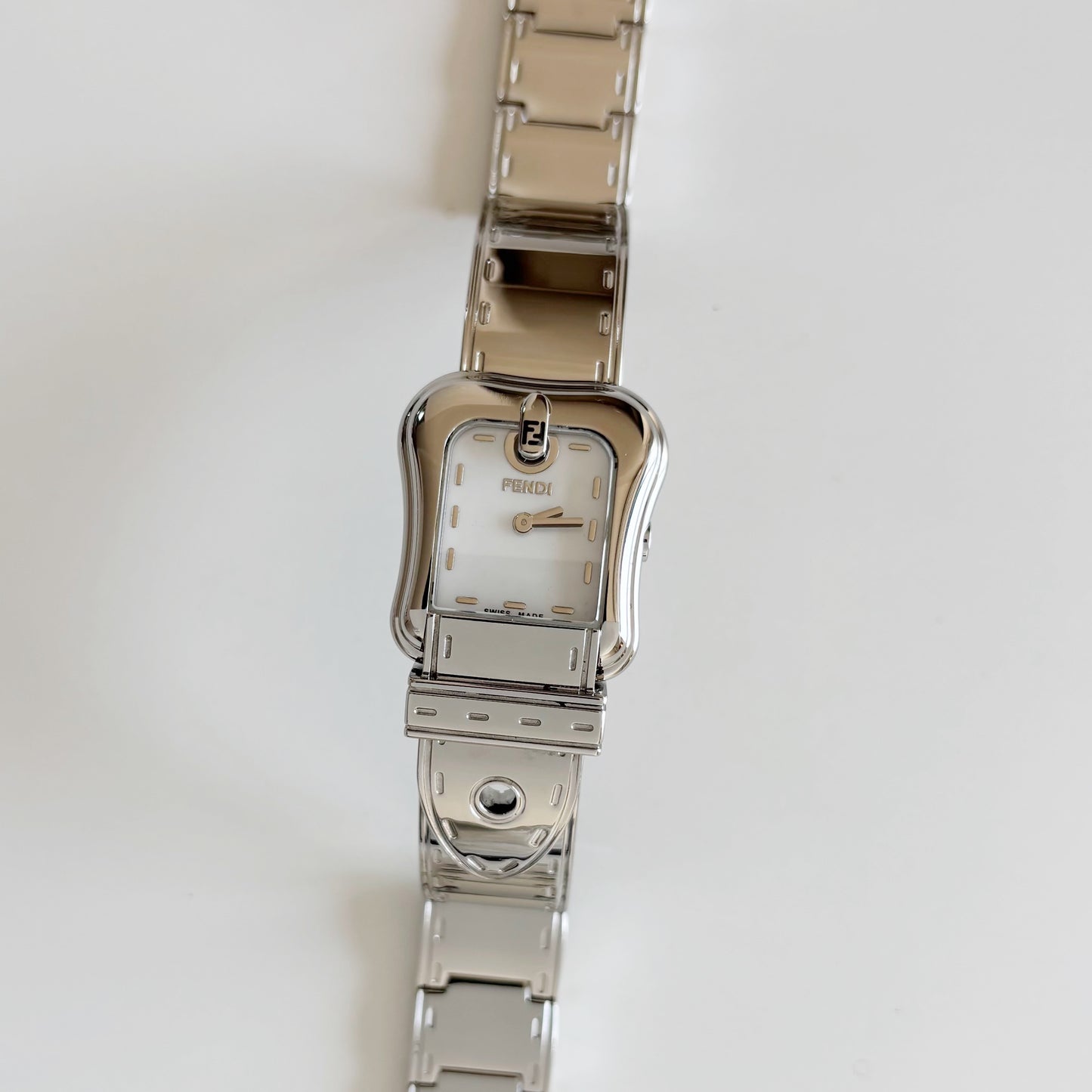 Fendi 1990s Seashell Dial Stainless steel Silver Buckle Watch