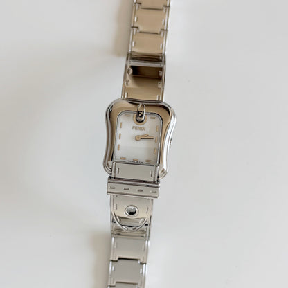 Fendi 1990s Seashell Dial Stainless steel Silver Buckle Watch