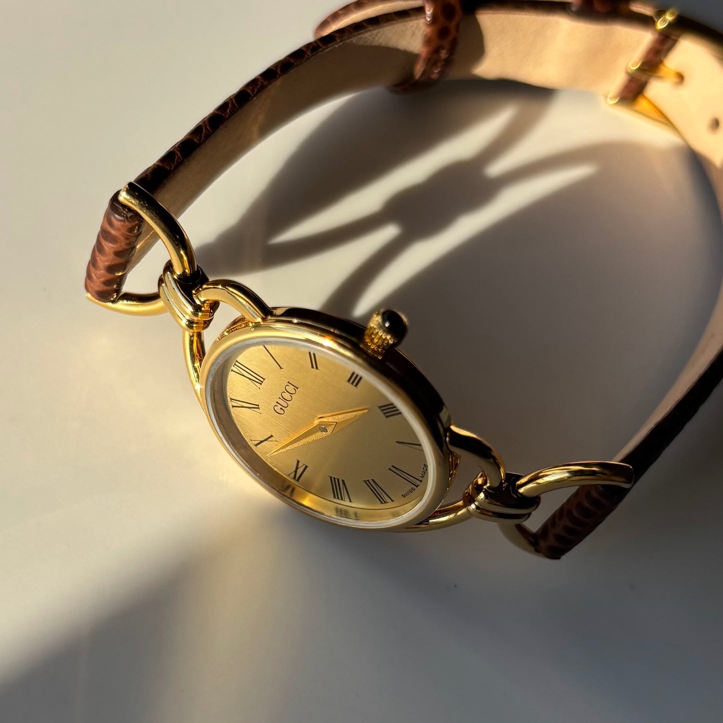 Gucci 1990s Gold Dial Gold Plated Horsebit Watch
