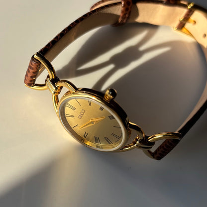 Gucci 1990s Gold Dial Gold Plated Horsebit Watch