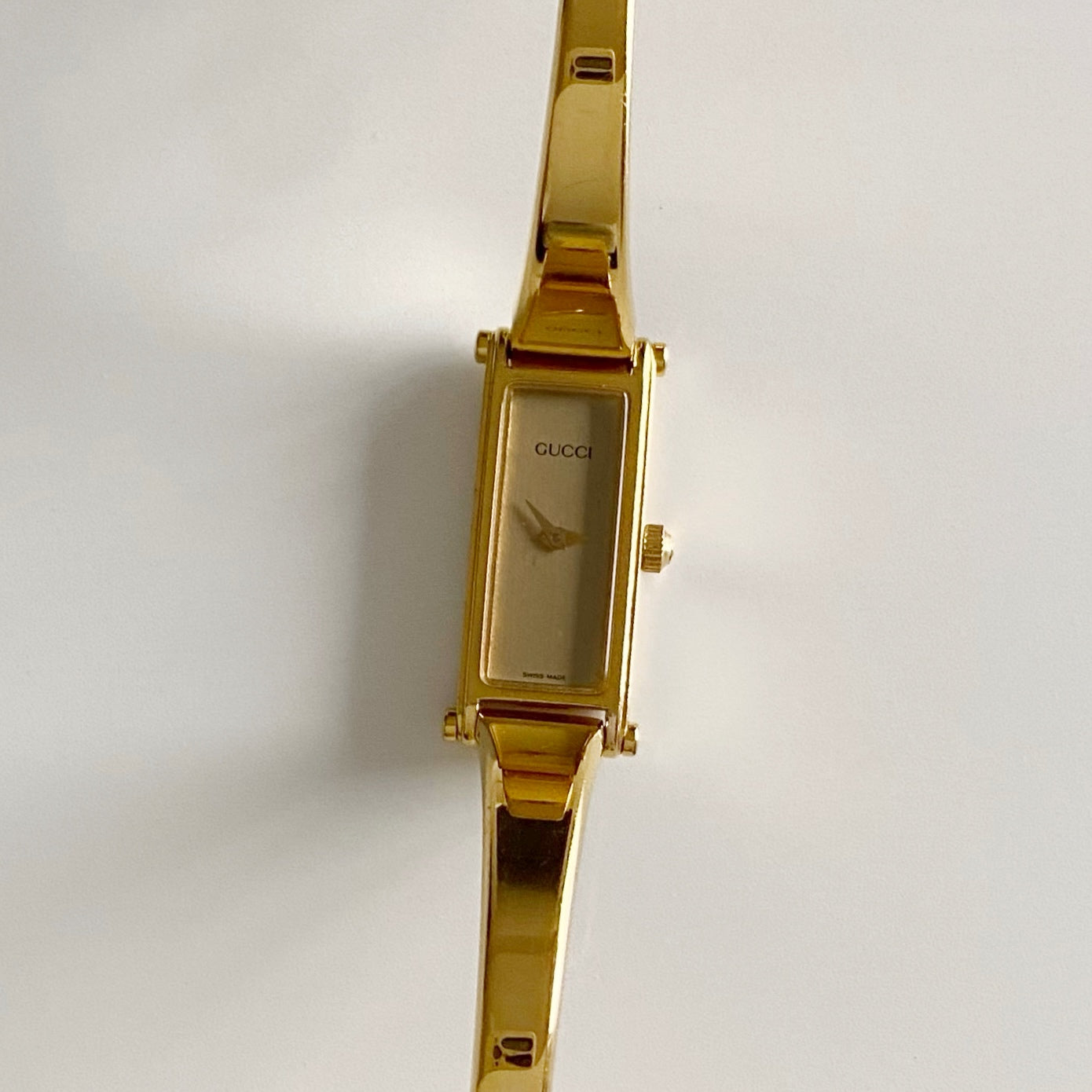 Gucci 1990s Gold Dial Gold Plated Bangle Watch