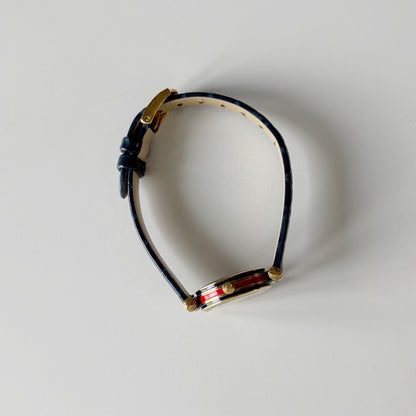 Gucci 1990s Round Dial Blue Gold Plated Watch